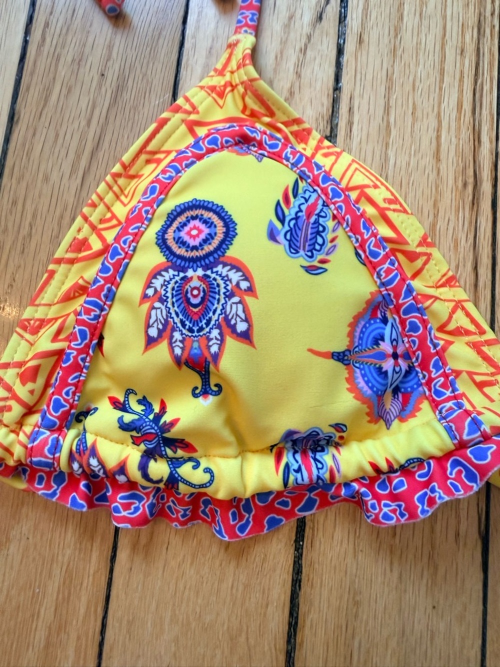 Boho Print Yellow Tie String Triangle 2piece  Bikini - Picture 4 of 5